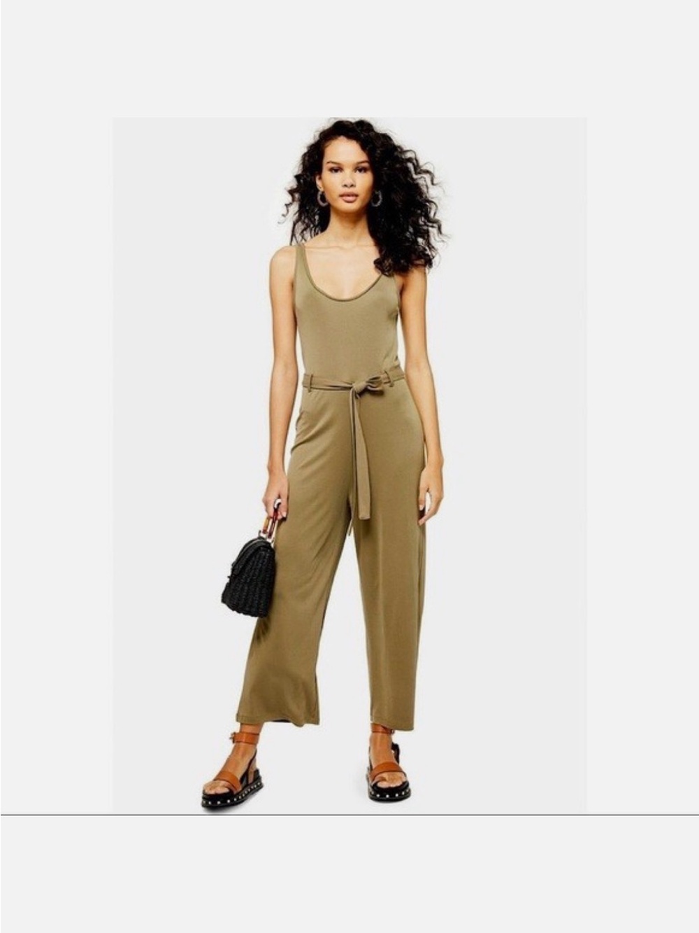 Topshop Olive Sleeveless Belted Jumpsuit